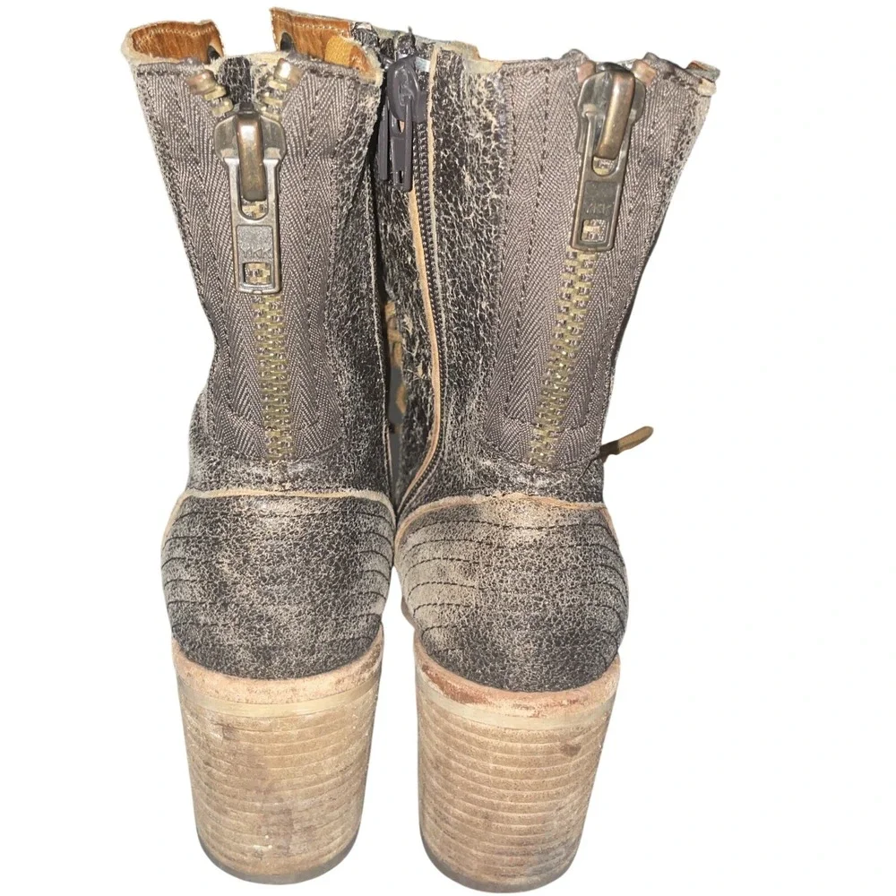 Fugu Malibu Brown Boots Women Size 7 Distressed Leather Lace Dual Zip Ankle